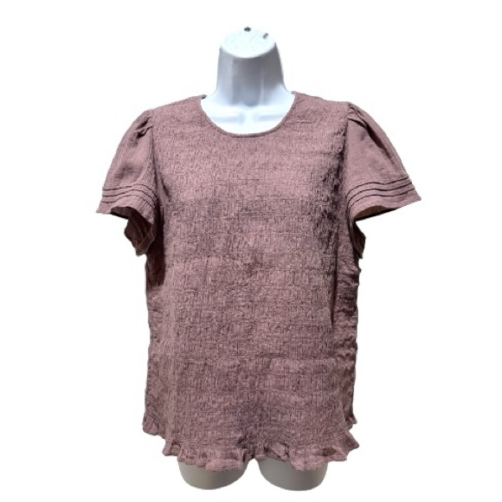 Madewell Mauve Textured Cotton Puff Sleeve Top | Size XL